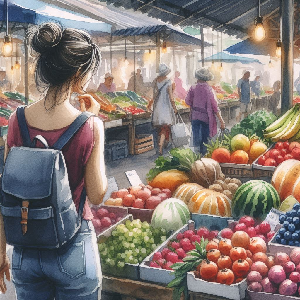 Woman In Market, Watercolor