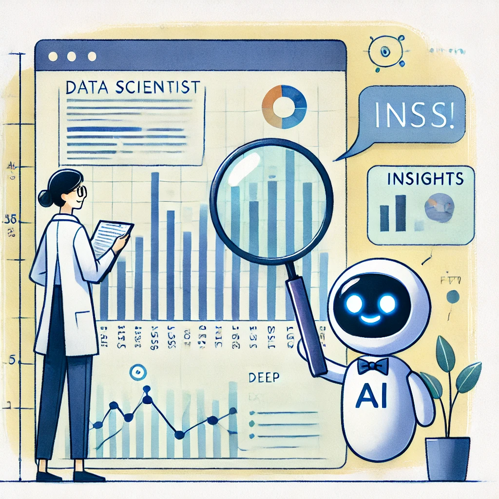 A-modern-clean-watercolor-style-image-of-a-data-scientist-analyzing-a-chart-with-the-assistance-of-AI.-The-scene-includes-a-data-scientist